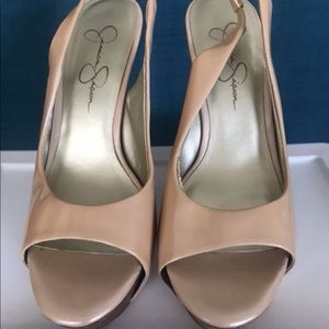 Pink Nude sling back heels